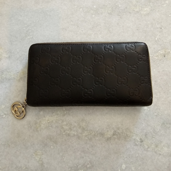 AUTHENTIC Gucci Vintage Guccissima GG Brown Zip-Round Wallet Clutch - Picture 3 of 15